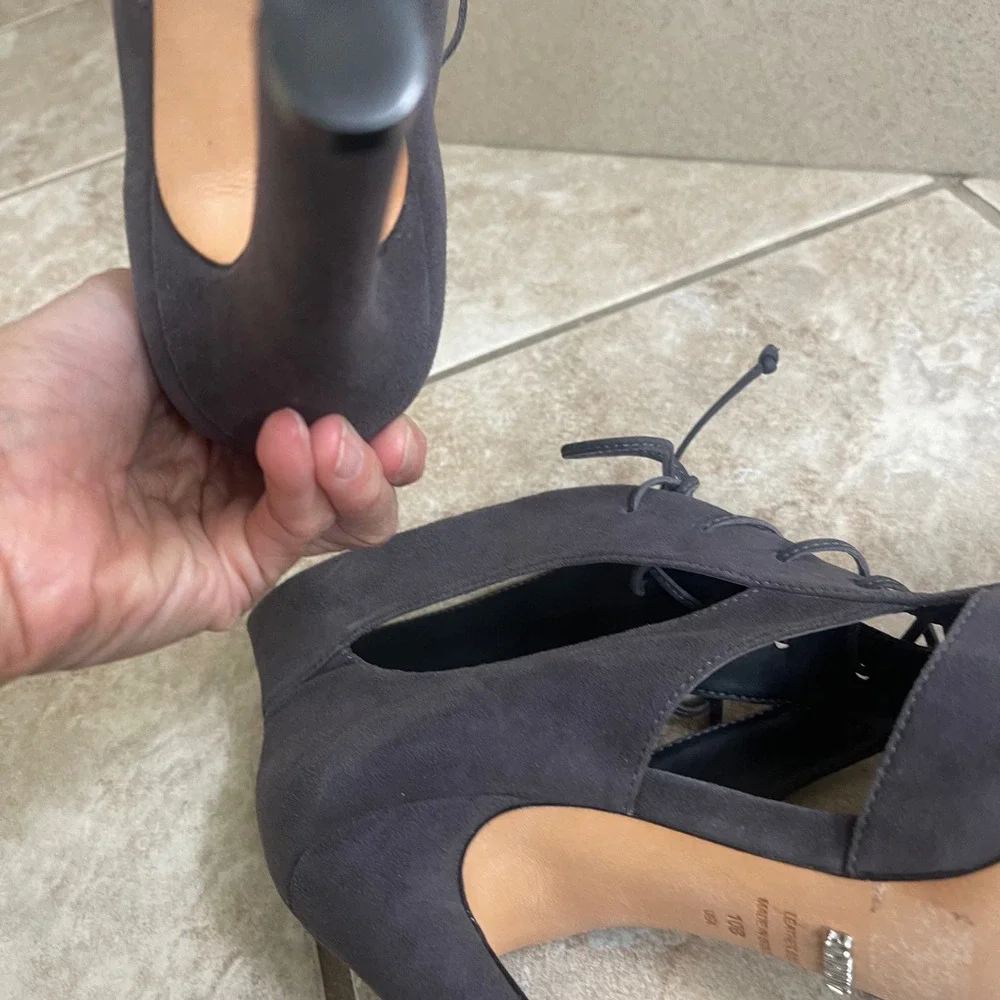 Schutz‎ Dark Gray Suede Lace Up Peep Toe Ankle Boot Heels Size 10B used 1x only!